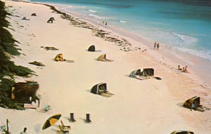 Vintage postcard describing the powder-soft sand of a Harbour Island beach