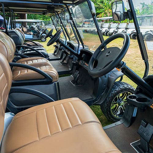 Lots of Golf Carts for Rent on Harbour Island.