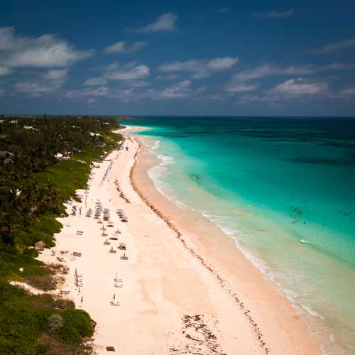 Aerial view of Harbour Island's three-mile pink sand beach